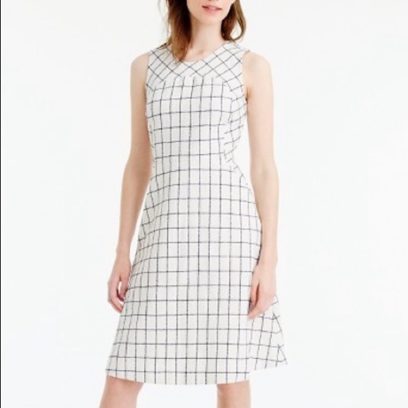 J.Crew A-Line Windowpane Tweed Dress White and Navy Blue Size 0P - Picture 2 of 8